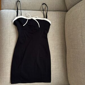 Bershka contrast trim square neck mini dress in black & white